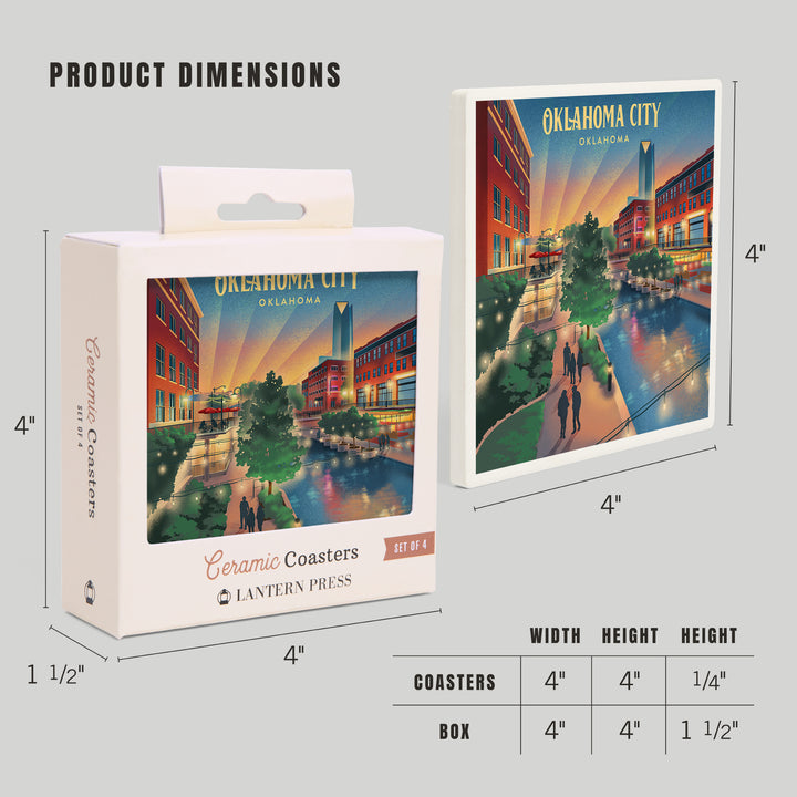 Oklahoma City, Oklahoma, Lithograph, River Walk, Coasters