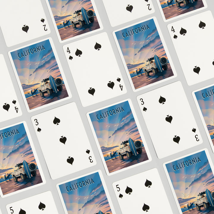 Playing Cards, California, Beach Lithograph, 52 Card Deck with Jokers in Box, Unique Art