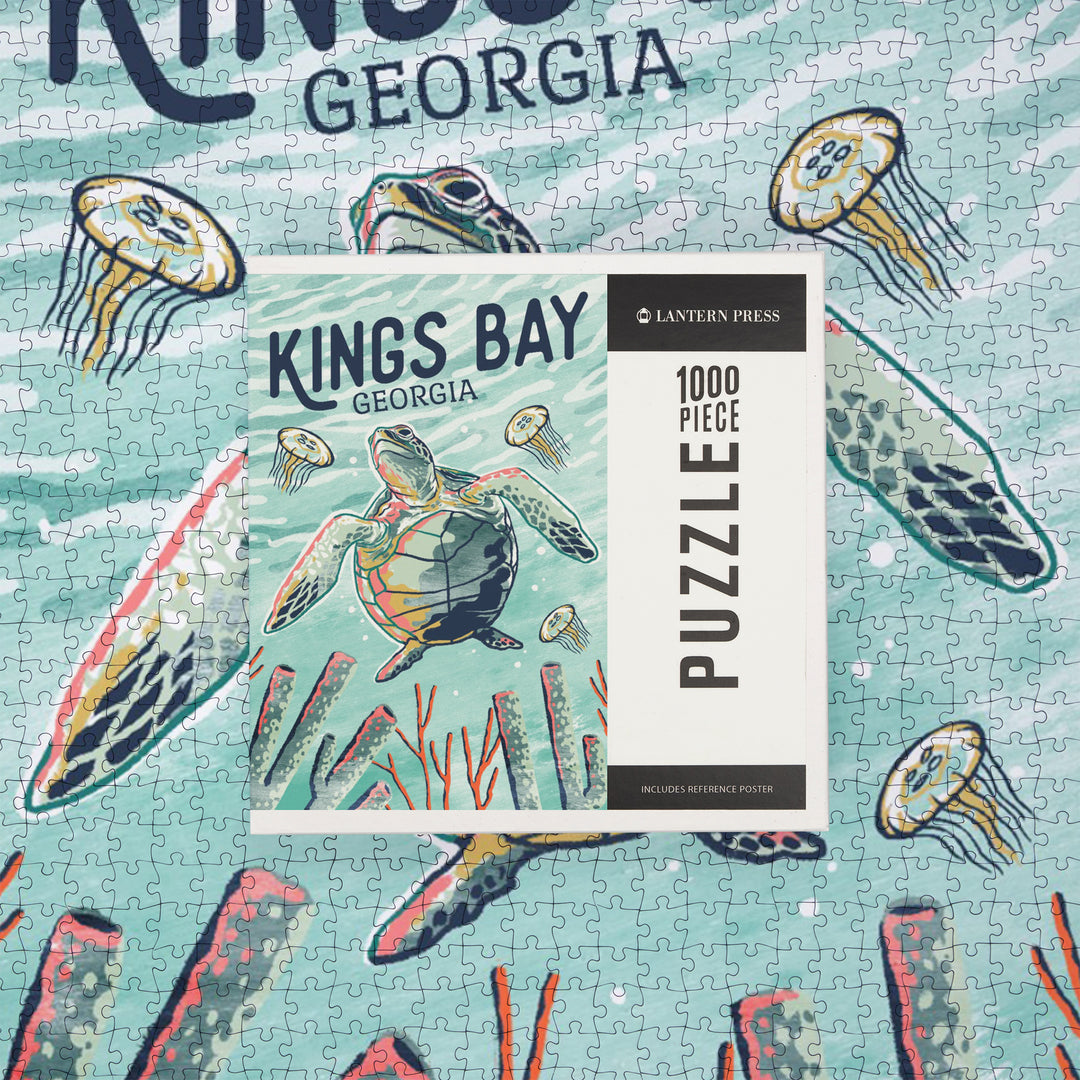Kings Bay, Georgia, Graphic Pastel, Sea Turtle, Jigsaw Puzzle