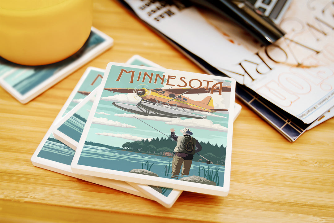 Minnesota, Float Plane and Fisherman, Coaster Set