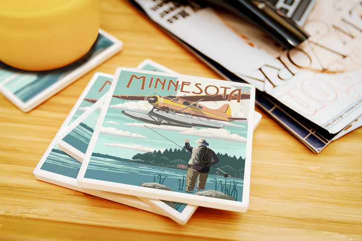 Minnesota, Float Plane and Fisherman, Coaster Set