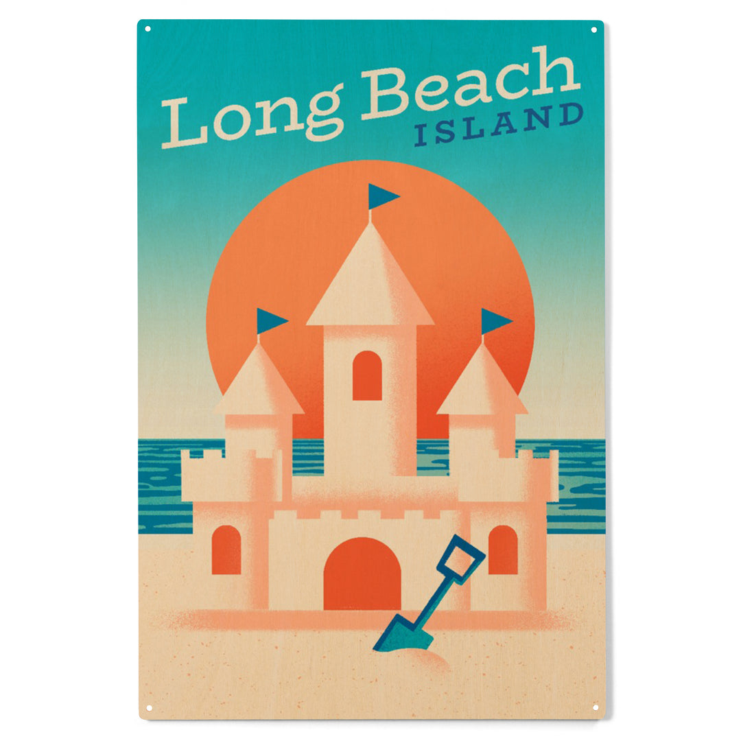 Long Beach Island, New Jersey, Sun-faded Shoreline Collection, Sand Castle on Beach, Wood Sign and Postcards