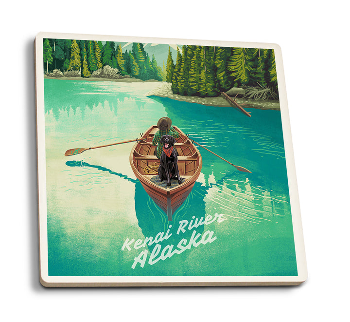 Kenai River, Alaska, Quiet Explorer, Boating, Mountain, Coaster Set