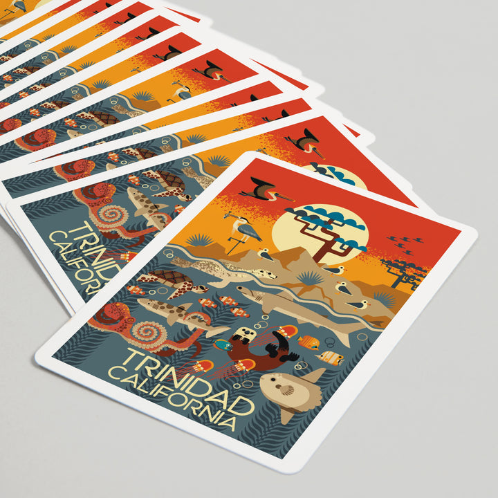 Playing Cards, Trinidad, California, Geometric, Marine Animals, 52 Card Deck with Jokers in Box, Unique Art
