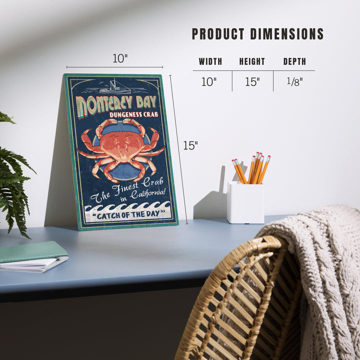 Monterey Bay, California, Dungeness Crab, Vintage, Wood Sign and Postcards
