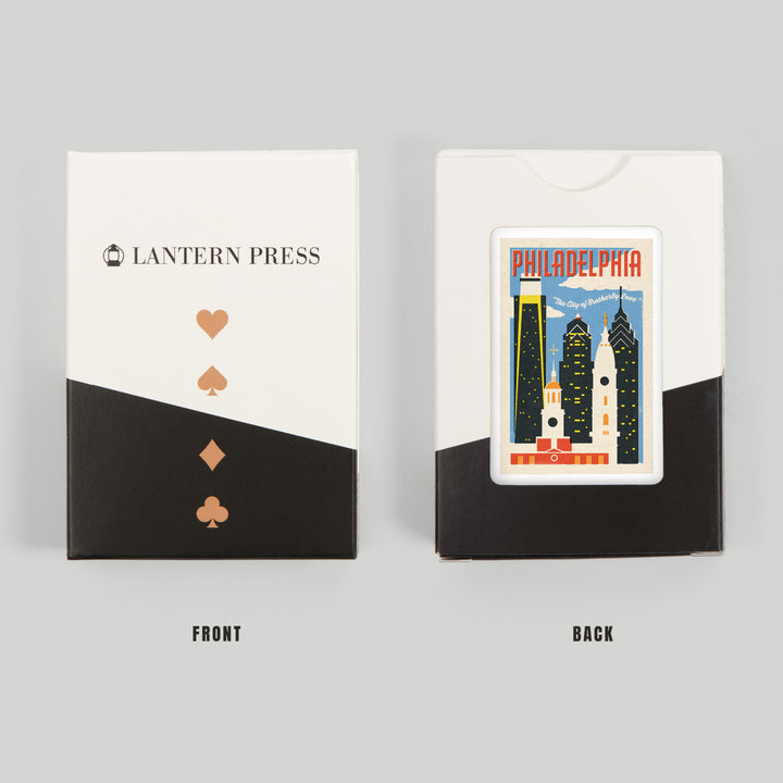 Playing Cards, Philadelphia, Pennsylvania, Woodblock City Series, Skyline, 52 Card Deck with Jokers in Box, Unique Art