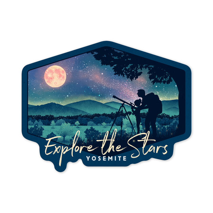 Yosemite, California, Dark Sky Park, Explore the Stars, Contour, Lantern Press Artwork, Vinyl Sticker