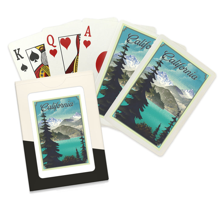 Playing Cards, California, Lake, Lithograph, 52 Card Deck with Jokers in Box, Unique Art