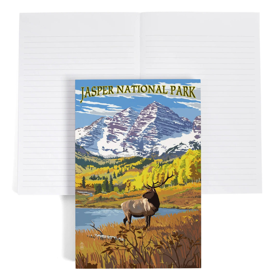 Lined 6x9 Journal, Jasper National Park, Maroon Bells and Elk, Lay Flat, 193 Pages, FSC paper