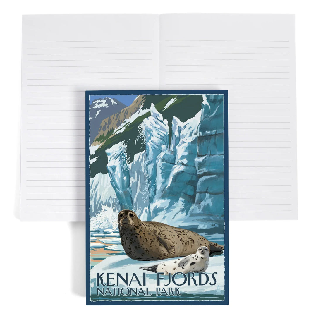 Lined 6x9 Journal, Kenai Fjords National Park, Alaska, Seals and Ice Shelf, Lay Flat, 193 Pages, FSC paper