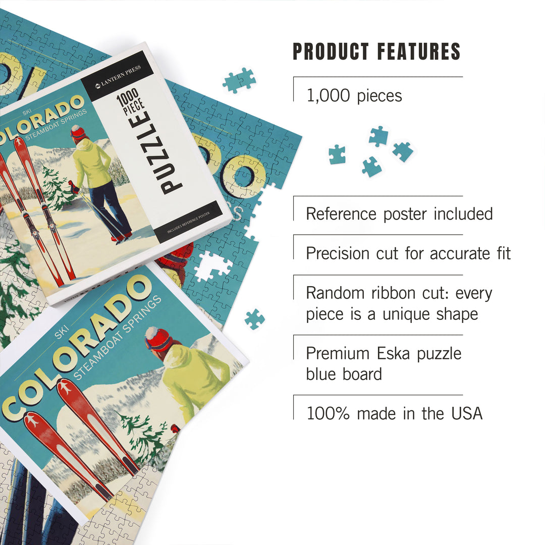 Steamboat Springs, Colorado, Woman Skier Mountain View, Ski Aspen, 1000 Piece Jigsaw Puzzle