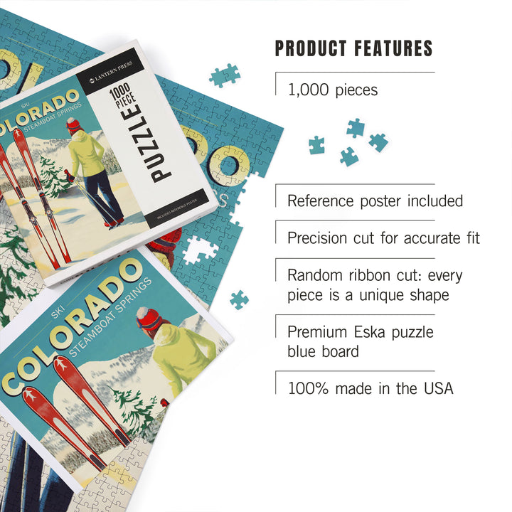 Steamboat Springs, Colorado, Woman Skier Mountain View, Ski Aspen, 1000 Piece Jigsaw Puzzle