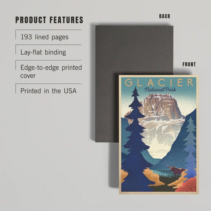 Lined 6x9 Journal, Glacier National Park, Mountain Scene, Lithograph, Lay Flat, 193 Pages, FSC paper