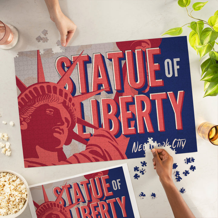 New York City, New York, Statue of Liberty, Red, White and Blue, Jigsaw Puzzle