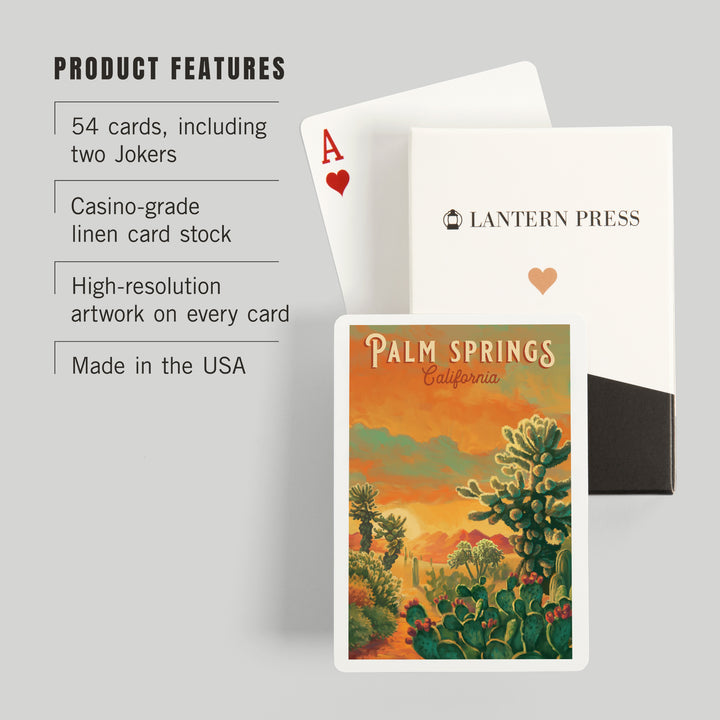 Playing Cards, Palm Springs, California, Oil Painting Series, Cholla Cactus, 52 Card Deck with Jokers in Box, Unique Art