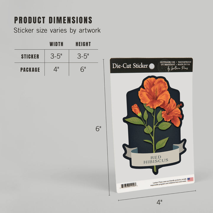 Vintage Flora Noir, Red Hibiscus, Vinyl Sticker