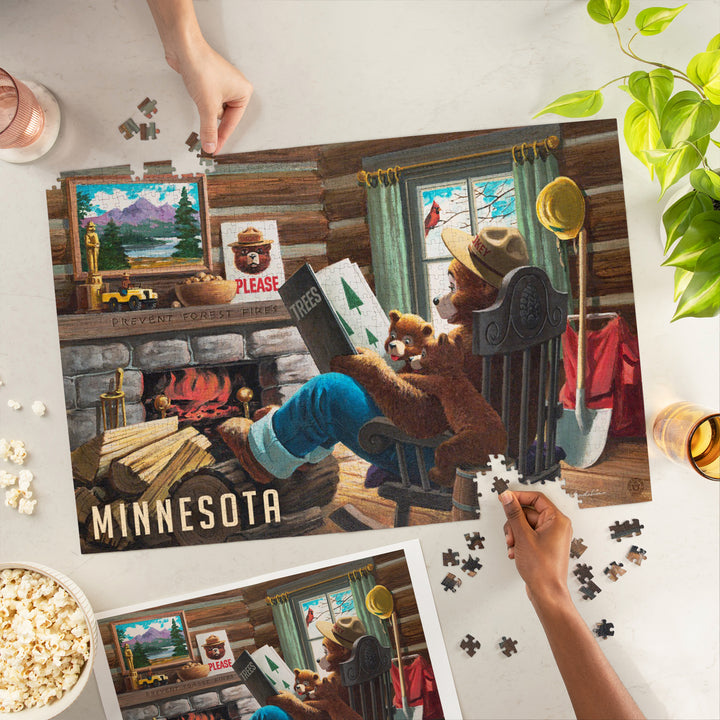 Minnesota, Smokey Bear, Reading Book to Cubs, Vintage Poster, Jigsaw Puzzle