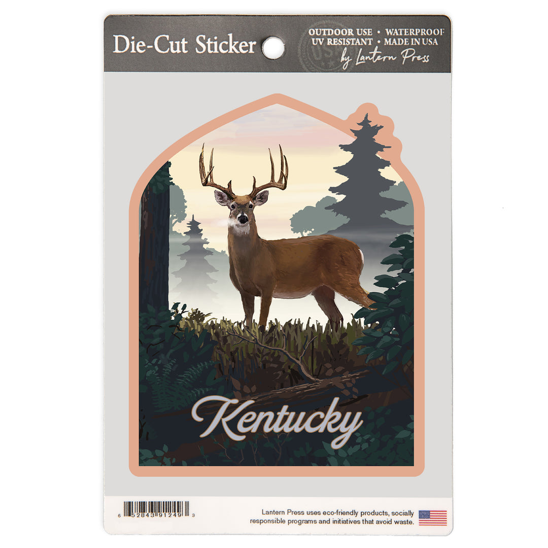 Kentucky, Painterly, Deer and Sunrise, Vinyl Sticker