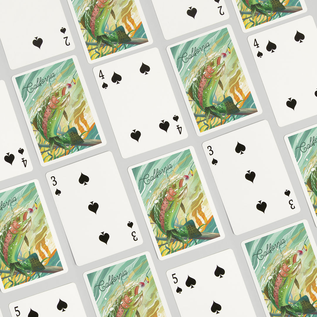 Playing Cards, California, Fishing, Underwater Trout, 52 Card Deck with Jokers in Box, Unique Art