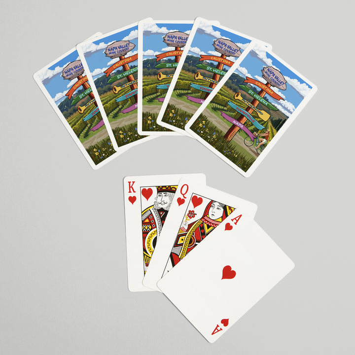 Playing Cards, Napa Valley Wine Country, California, Destination Sign, 52 Card Deck with Jokers in Box, Unique Art