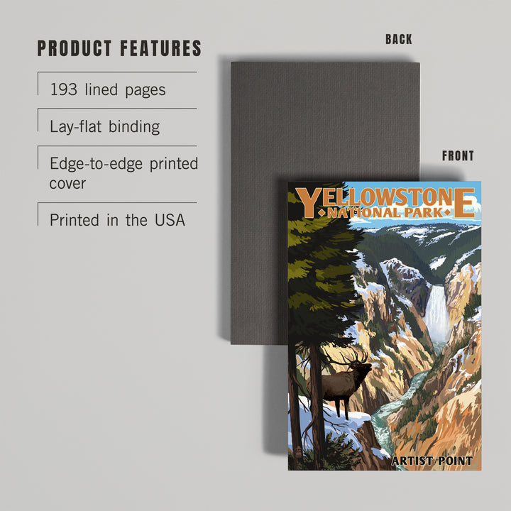 Lined 6x9 Journal, Yellowstone National Park, Wyoming, Artist Point and Elk, Lay Flat, 193 Pages, FSC paper