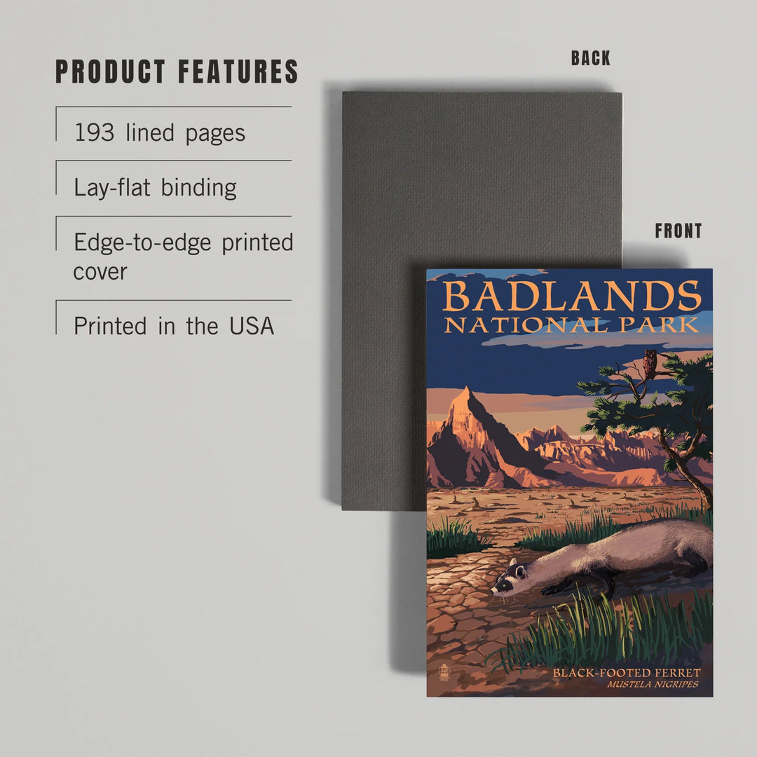Lined 6x9 Journal, Badlands National Park, South Dakota, Ferret at Night, Lay Flat, 193 Pages, FSC paper