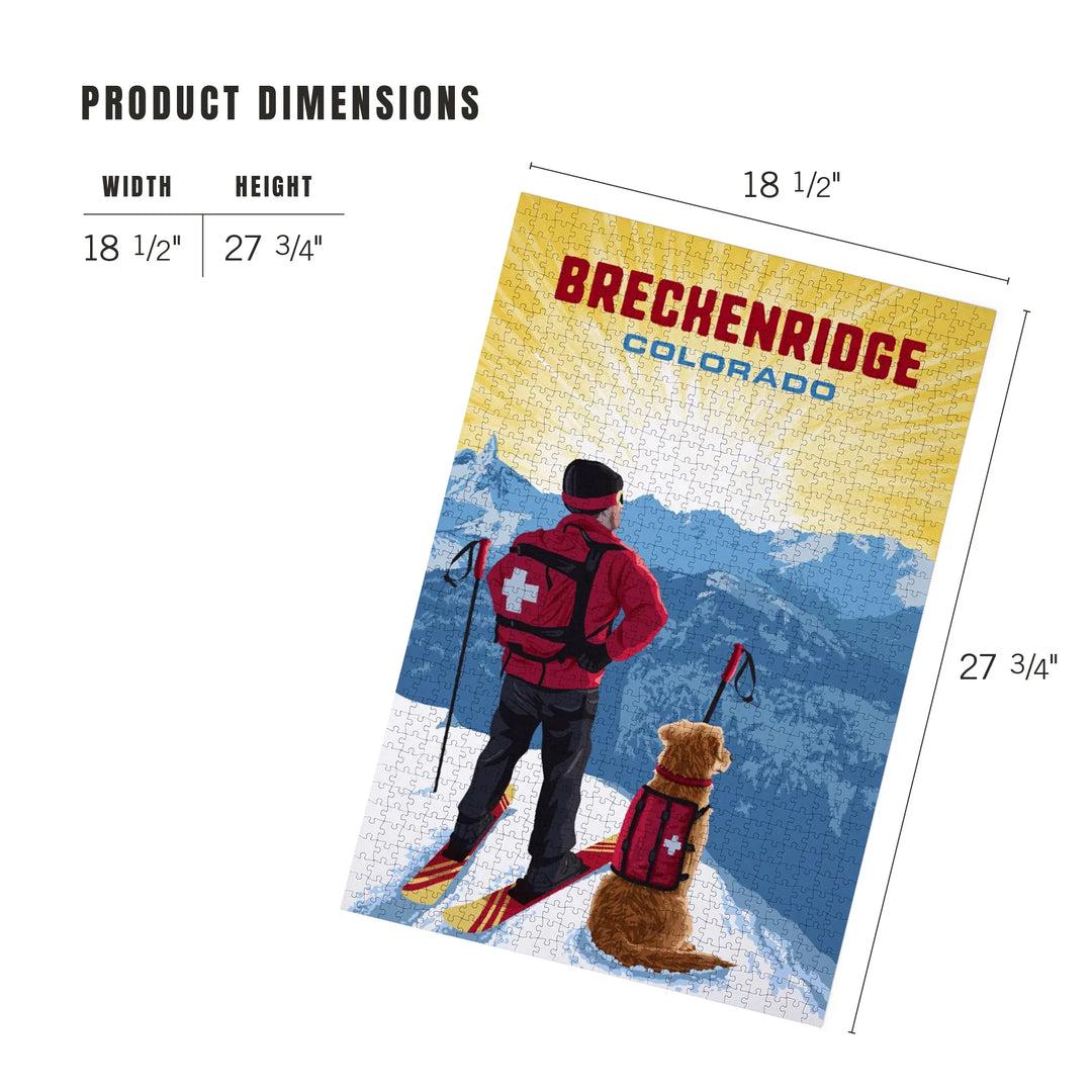Breckenridge, Colorado, Painterly, Ski Patrol with Avalanche Dog, 1000 Piece Jigsaw Puzzle