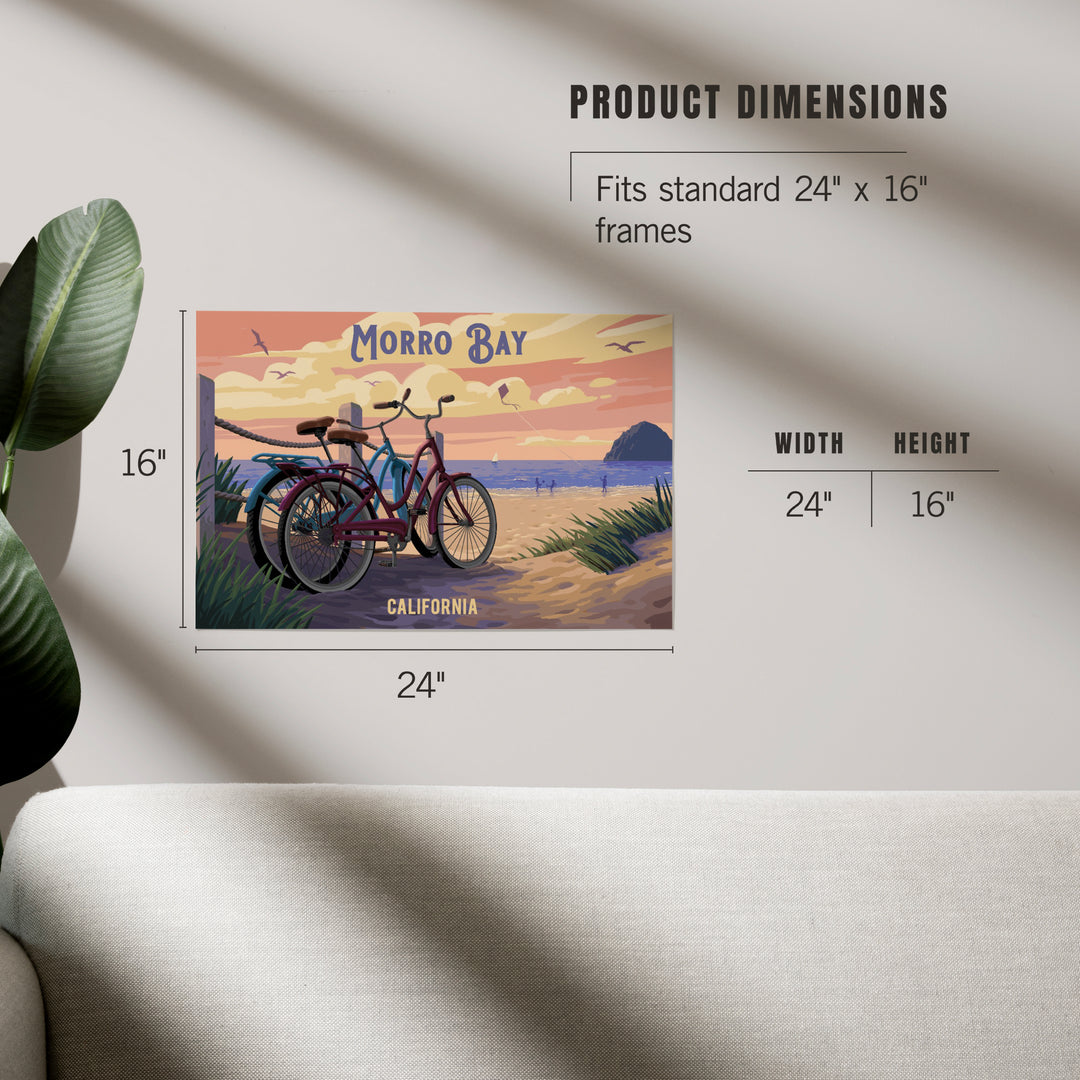 Morro Bay, California, Painterly, The Beach Is Calling, Beach Bikes art prints, metal signs