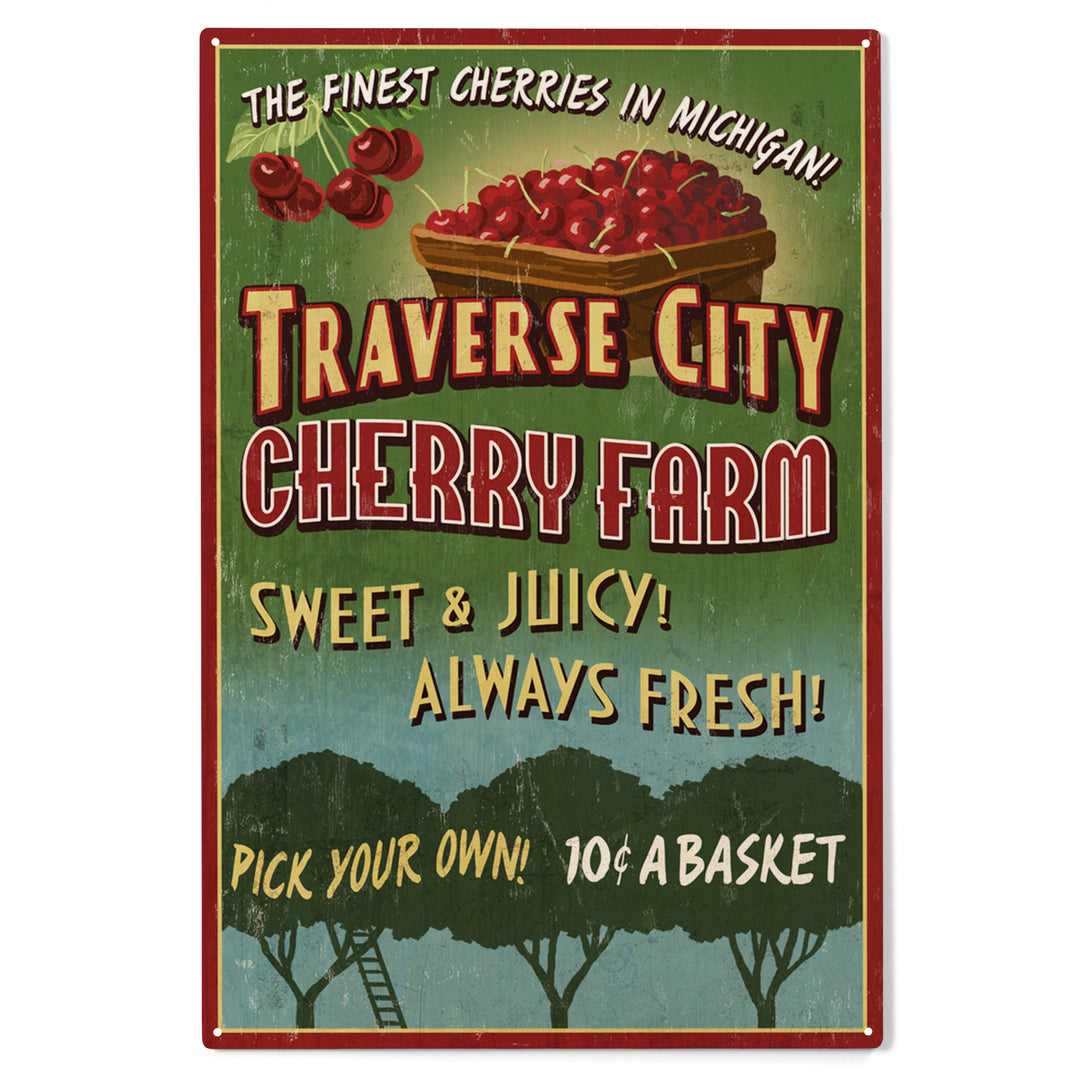 Traverse City, Michigan, Cherry Farm Vintage Sign, Wood Sign and Postcards