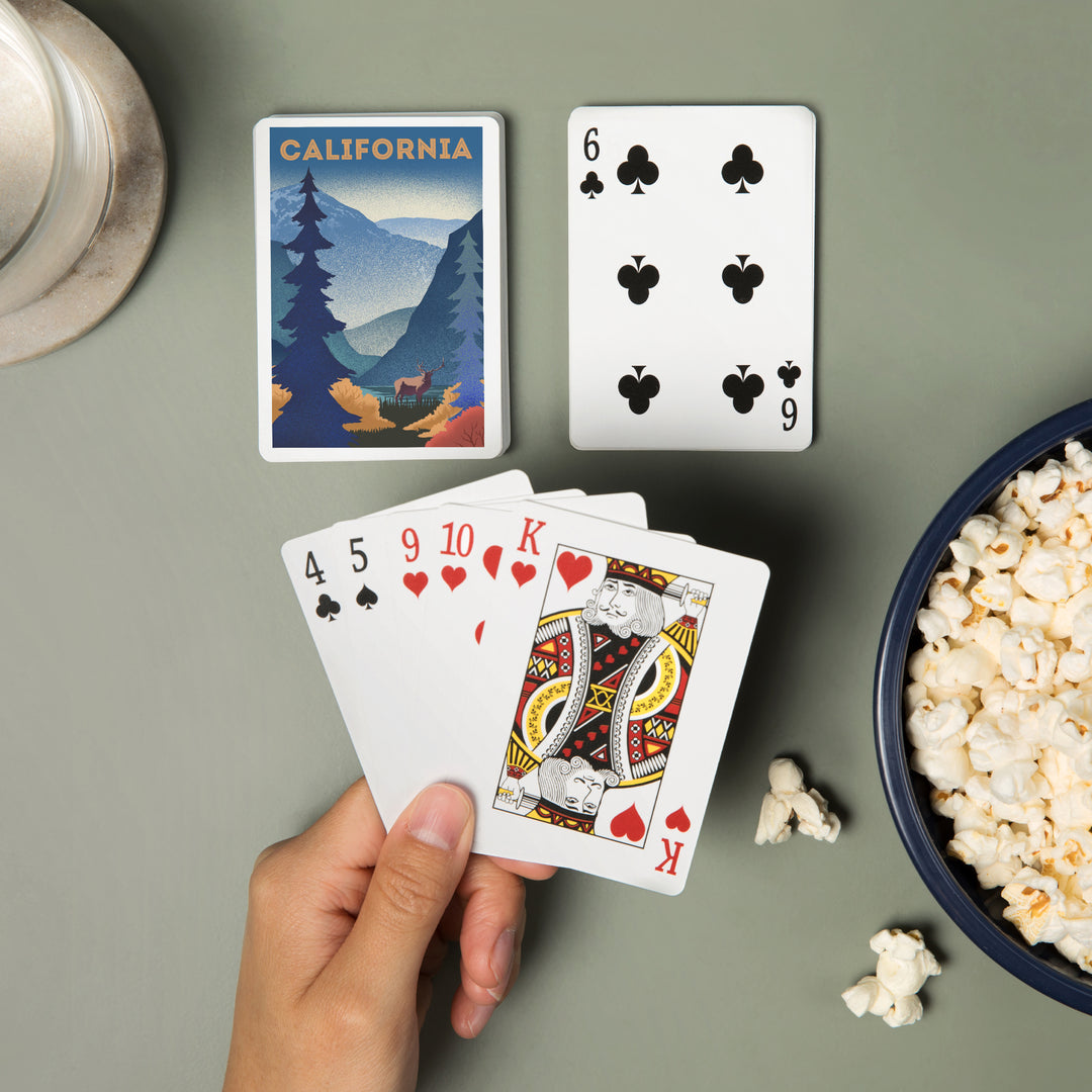 Playing Cards, California, Lithograph, Elk and Mountain Scene, 52 Card Deck with Jokers in Box, Unique Art