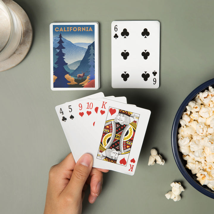 Playing Cards, California, Lithograph, Elk and Mountain Scene, 52 Card Deck with Jokers in Box, Unique Art