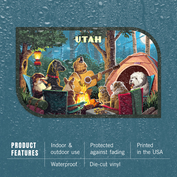 Utah, Painterly, Pack Life, Dogs Around Campfire, Vinyl Sticker
