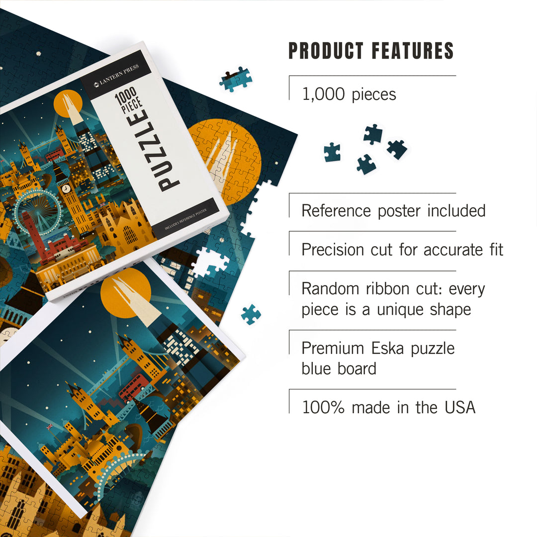 London, England, Retro Skyline (no text), 1000 Piece Jigsaw Puzzle