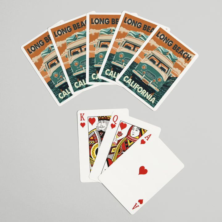 Playing Cards, Long Beach, California, Camper Van, 52 Card Deck with Jokers in Box, Unique Art