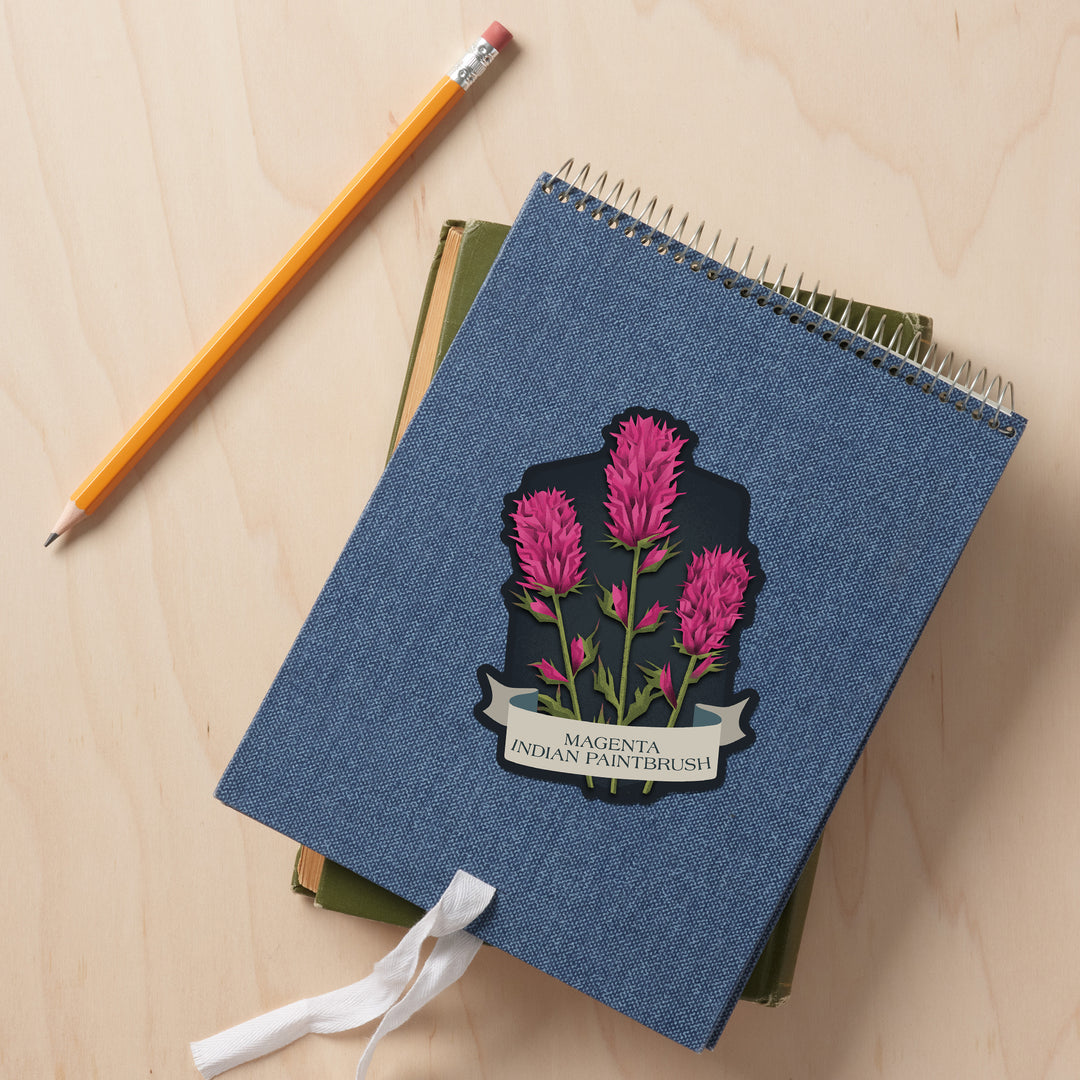 Vintage Flora Noir, Magenta Indian Paintbrush, Vinyl Sticker