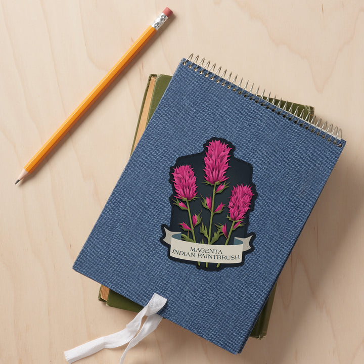Vintage Flora Noir, Magenta Indian Paintbrush, Vinyl Sticker