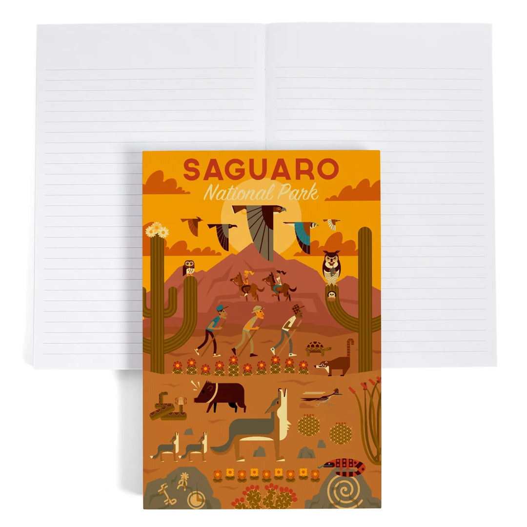 Lined 6x9 Journal, Saguaro National Park, Arizona, Geometric National Park Series, Lay Flat, 193 Pages, FSC paper