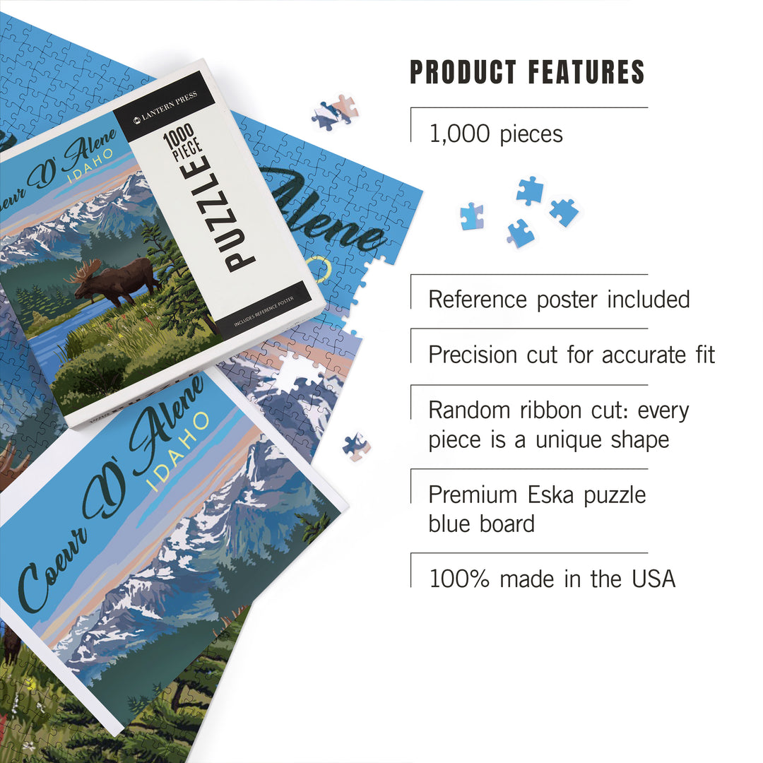 Coeur d'Alene, Idaho, Painterly Series, Moose, Summer Scene, Jigsaw Puzzle
