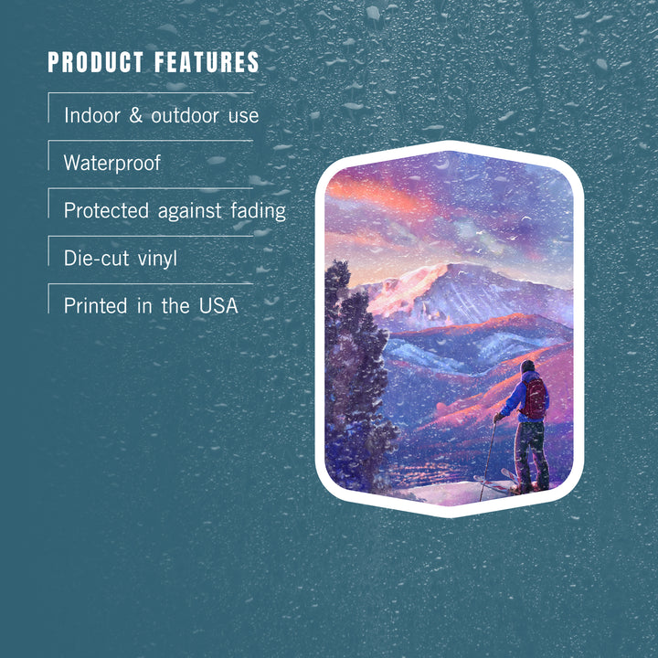 Watercolor Study, Purple Skies, Ski View, Vinyl Sticker