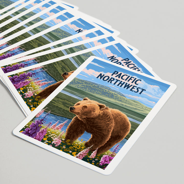 Playing Cards, Pacific Northwest, Painterly, Grizzly Bear in Meadow, 52 Card Deck with Jokers in Box, Unique Art