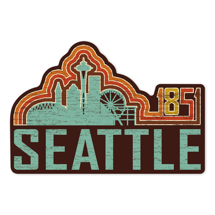 Seattle, Washington, Skyline, Retro, Contour, Lantern Press Artwork, Vinyl Sticker