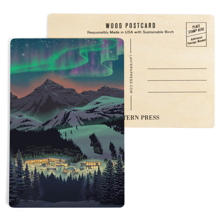 Lithograph, Village under Northern Lights, Wood Sign and Postcards