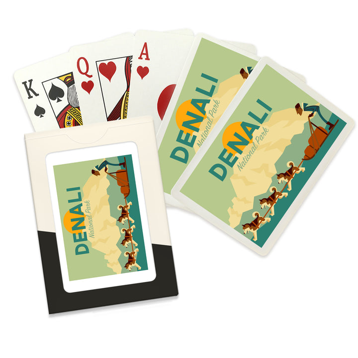 Playing Cards, Denali National Park, Alaska, Sled Dog Team, Geometric, 52 Card Deck with Jokers in Box, Unique Art