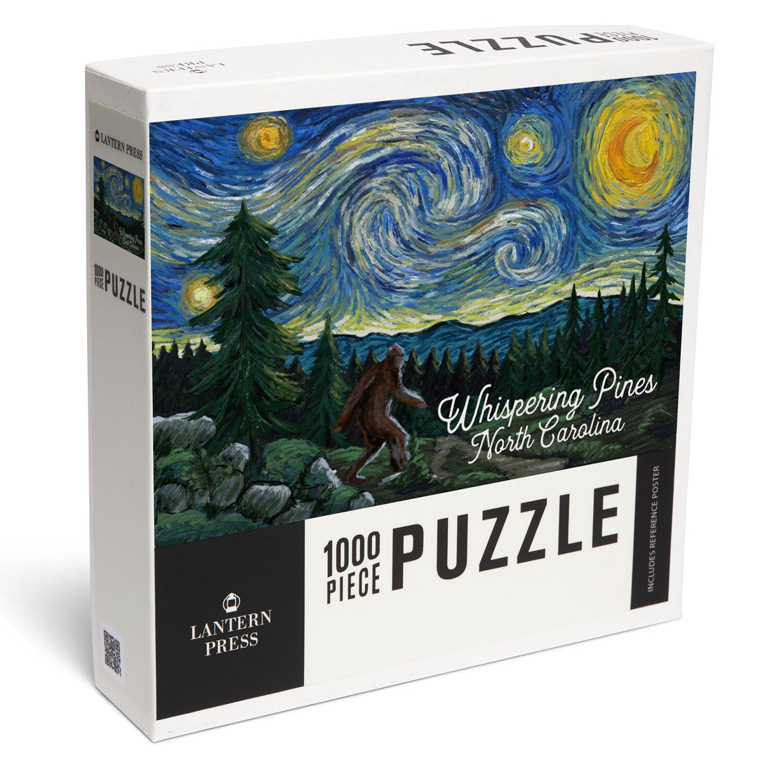 Whispering Pines, North Carolina, Starry Night, Bigfoot, Jigsaw Puzzle