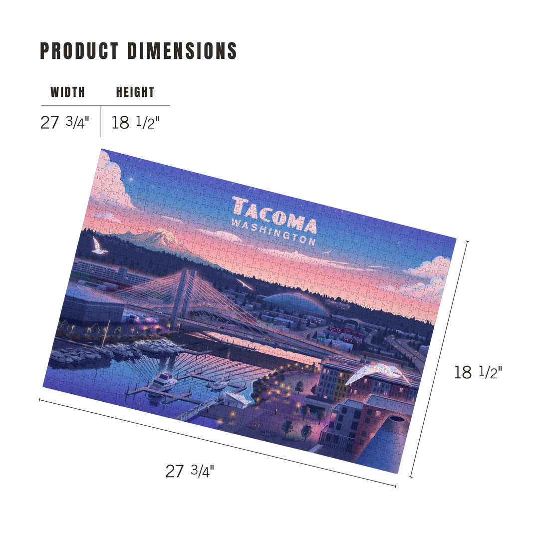 Tacoma, Washington, Lithograph, Skyline, 1000 Piece Jigsaw Puzzle