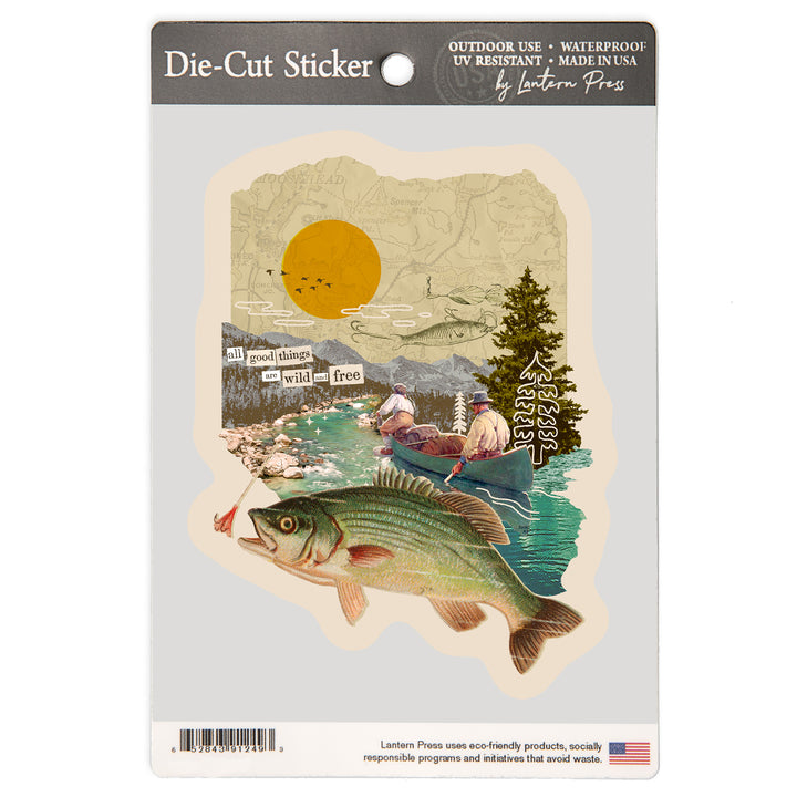 Retro Collage, Bass Fishing, Vinyl Sticker