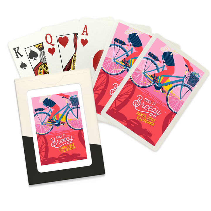 Playing Cards, Santa Cruz, California, Life's a Ride Collection, Bicycling on the Beach, Take It Breezy, 52 Card Deck with Jokers in Box, Unique Art
