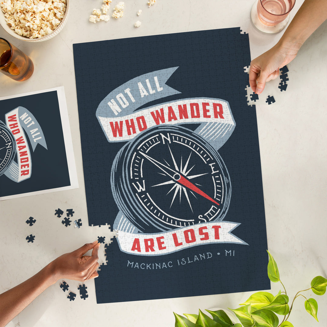 Mackinac Island, Michigan, Nautical Sayings Collection, Not All Who Wander Are Lost, Compass, 1000 Piece Jigsaw Puzzle