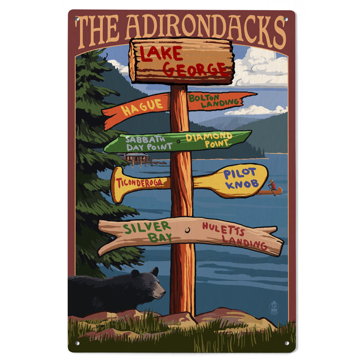 Lake George, New York, The Adirondacks, Destinations Sign, Lantern Press Artwork, Wood Signs and Postcards