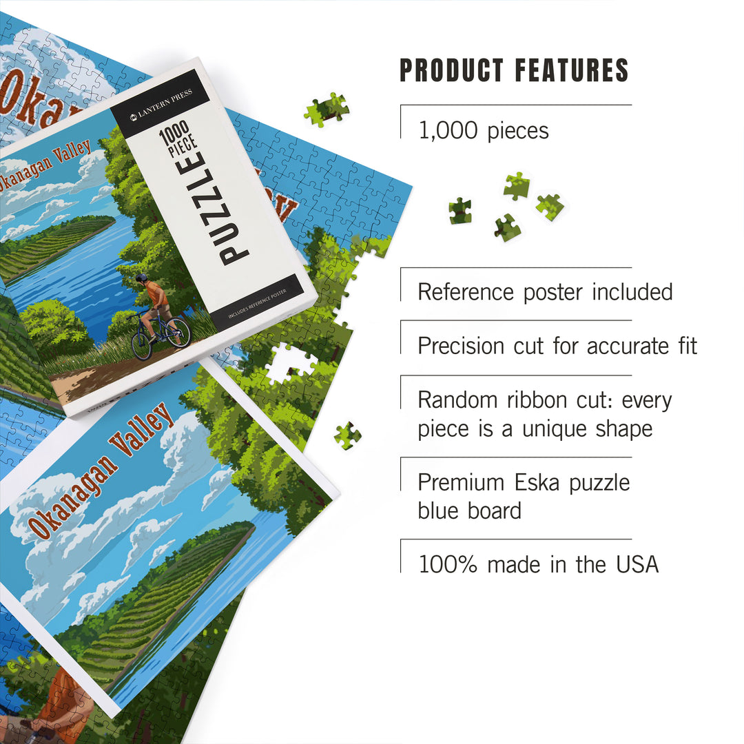 Okanagan Valley, Canada, Biker, Lake and Vineyard, Painterly, 1000 Piece Jigsaw Puzzle